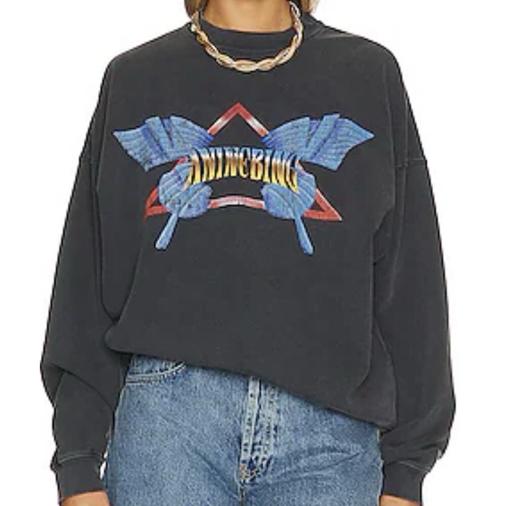 Anine Bing Harvey Crew Butterfly sweatshirt Women’s XS Washed Black Oversized